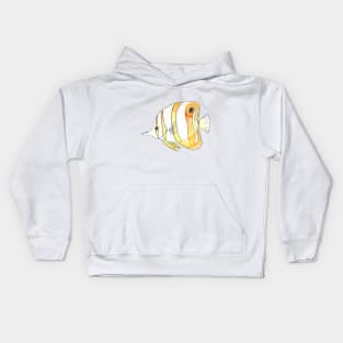 Cute Copperband Butterfly Fish in Watercolor Kids Hoodie